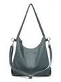 Dark teal hobo bag in pebbled leather with wide shoulder strap and silver hardware - Blue