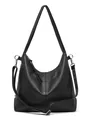 Classic black pebbled leather hobo shoulder bag with silver hardware and crossbody strap - Black