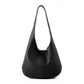Minimalistische zwarte hobo-tas van leer met lychee-textuur en een brede schouderriem - Zwart