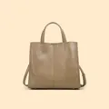 Borsa tote verticale in pelle kaki con doppi manici e tracolla regolabile - Albicocca