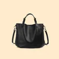 Borsa tote in pelle nera con doppi manici e tracolla regolabile rimovibile - Nero