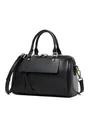 Classic black leather Boston handbag with textured finish and bronze hardware details - Black