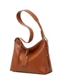 Braune Leder-Hobo-Tasche mit schmalem Schultergurt und silbernen Metallbeschlägen - Braun