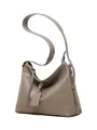 Minimalistische taupefarbene Hobo-Tasche aus Echtleder mit verstellbarem Riemen und Reißverschluss - Premium Grau