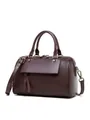 Classic burgundy leather Boston bag with retro pebble grain and adjustable shoulder strap - Wine Coffee