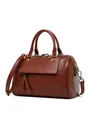 Dark brown leather Boston handbag for women with top handles and adjustable strap - Burgundy Brown