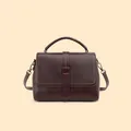 Retro dark brown leather handbag with contrast stitching and adjustable shoulder strap - Wine Coffee