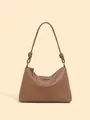 Minimalistische braune Leder-Schultertasche mit dekorativen Knotendetails für Damen - Khaki