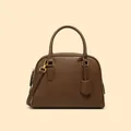 Borsa a mano Boston in pelle martellata marrone scuro con tracolla e dettagli dorati - Marrone scuro
