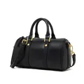 Borsa Boston classica in pelle nera con dettagli dorati e tracolla regolabile - Nero