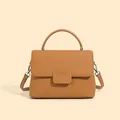 Classic tan pebble grain leather shell bag with handle and adjustable shoulder strap - Gold Brown
