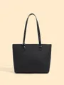 Borsa tote classica in pelle nera con finitura testurizzata e dettaglio fibbia argento - Nero