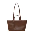 Borsa tote marrone scuro in pelle testurizzata con doppi manici e cartellino coordinato - Marrone scuro