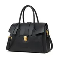 Borsa tote classica in pelle nera con fibbia dorata e doppi manici da donna - Nero