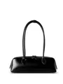 Borsa baguette classica in pelle nera con sottili doppi manici e finitura lucida - Nero