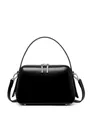 Minimalist black leather handbag with silver hardware and adjustable shoulder strap - Black