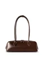 Borsa baguette minimalista in pelle testa di moro con manici lunghi e doppia cerniera - Caffè