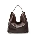Bolso hobo minimalista en cuero marrón oscuro con acabado texturizado y diseño en forma de U - Café
