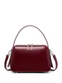 Minimalist burgundy leather crossbody bag with top handle and silver hardware finish - Burgundy