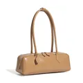 Borsa baguette minimalista in vera pelle marrone chiaro con doppi spallacci - Albicocca