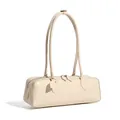Borsa baguette minimalista in pelle beige con spalline sottili e chiusura a zip sicura - Bianco avorio