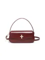 Deep burgundy leather baguette shoulder bag with gold oval cross metal buckle - Burgundy