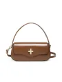 Elegante borsa baguette in pelle caramello con chiusura dorata e tracolla rimovibile - Colore caramello
