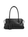 Borsa tote in pelle martellata nera con spallacci lunghi e piccolo borsellino - Nero