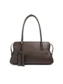 Borsa tote in pelle marrone scuro con texture lychee e portacarte coordinato - Caffè
