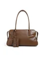 Borsa tote in pelle conciata al vegetale marrone scuro con spalline lunghe sottili - Marrone