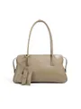 Borsa tote retrò in pelle kaki con eleganti curve laterali e mini borsa appesa - Grigio高级