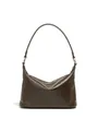 Borsa hobo classica in pelle concia al vegetale testa di moro con finitura lucida vintage - Cioccolato