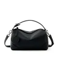 Borsa Boston in vera pelle nera a grana litchi con dettagli in metallo argentato - Nero
