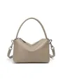 Borsa a mano minimalista in pelle color albicocca con design a V e tracolla rimovibile - Grigio