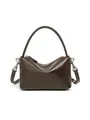 Borsa a mano classica in pelle marrone scuro con finiture argentate e tracolla regolabile - Cioccolato