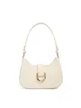 Chic cream leather crescent bag with golden D-ring buckle for women fashion - Milk White