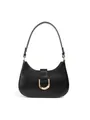 Black leather hobo shoulder bag with a stylish gold D-shaped buckle for daily wear - Black