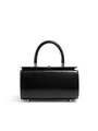 Borsa a mano squadrata in pelle nera minimalista con finiture in metallo argento - Nero