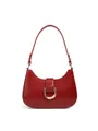 Deep red leather hobo shoulder bag with a polished golden D-buckle and adjustable strap - Burgundy
