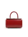 Borsa a scatola in vera pelle rossa con dettagli in argento e manico superiore - Rosso