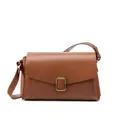 Sac bandoulière en cuir tanné végétal marron avec boucle en métal doré chic - Noyer