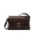 Classic dark brown vegetable-tanned leather shoulder bag with gold metal buckle - Chocolate