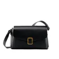 Minimalist black leather underarm bag with elegant gold buckle and shoulder strap - Black