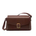 Classic dark brown vegetable-tanned leather shoulder bag with elegant gold metal buckle - Dark Brown