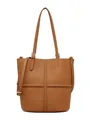 Minimalistische braune Ledershopper mit Lychee-Textur und verstellbarem Schultergurt - Braun