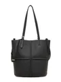 Schwarze Shopper-Tasche aus strukturiertem Leder mit Kreuzstich und Golddetails - Schwarz