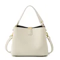 Borsa a mano in pelle beige con trama litchi, finiture dorate e tracolla regolabile - Bianco avorio