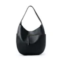 Borsa tote a mezzaluna in pelle litchi nera minimalista con dettaglio zip e tracolla - Nero
