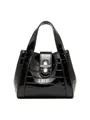Borsa nera classica con motivo a coccodrillo lucido e chiusura in metallo argento - Nero
