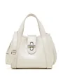 Borsa tote in pelle bianco crema motivo coccodrillo con chiusura a scatto in metallo argento - Bianco Sporco